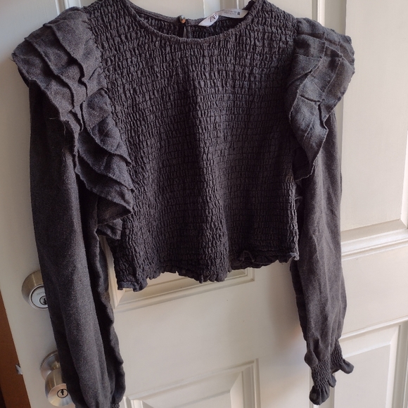 NWT ZARA  Ruffle Cable Knit Floral Sweater top - Picture 2 of 7